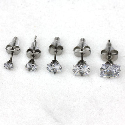 Pair of 316L Surgical Steel Clear Princess Cut CZ Stud Earrings by Fashion Hut Jewelry