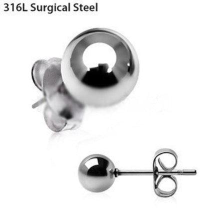 Pair of 316L Stainless Surgical Steel Ball Stud Earrings by Fashion Hut Jewelry