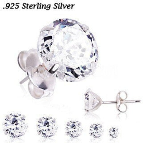 Pair of .925 Sterling Silver Clear Round CZ Stud Earrings by Fashion Hut Jewelry