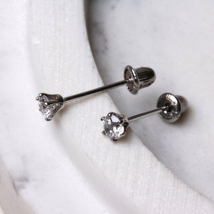 Pair of 14Kt. White Gold Round CZ Earring with Screw Back by Fashion Hut Jewelry