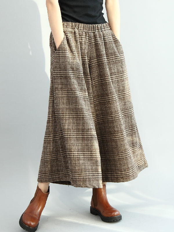 Vintage Loose Wide Leg Checkered Elastic Waist Pants by migunica