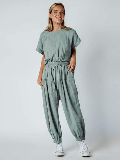 Original Solid Color Loose Pleated Jumpsuits by migunica