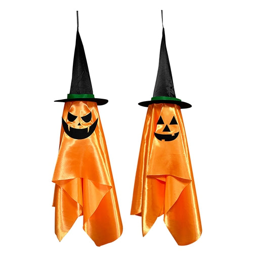 2 Pack Hanging Ghosts with Wizard Hat Snicker Scary Face Halloween Party Hanging Decorations Pumpkin Wizard Hat for Eave Tree Porch by VYSN