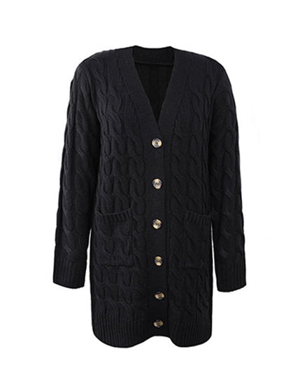 Urban Simple Loose Buttoned Solid Color Jacquard Cardigan Coat by migunica