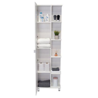 Corner Cabinet Womppi, Five Open Shelves, Single Door, White Finish