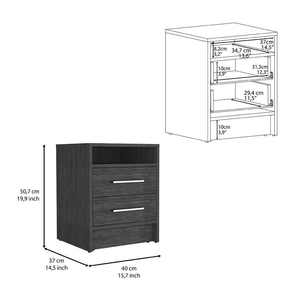 Nightstand Cartiz, Two Drawers, Smokey Oak Finish