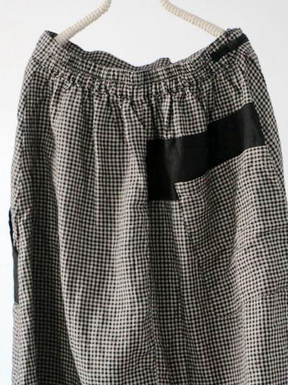 Vintage Plaid Split-joint Cropped Linen Pants by migunica