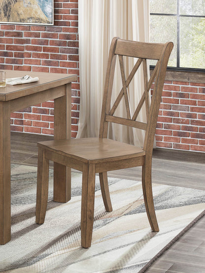 Casual Brown Finish Side Chairs Set of 2 Pine Veneer Transitional Double-X Back Design Dining Room Furniture