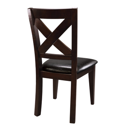 Warm Merlot Finish Set of 2 Side Chairs Leather-Look Brown Seat and X-back Design Durable Furniture