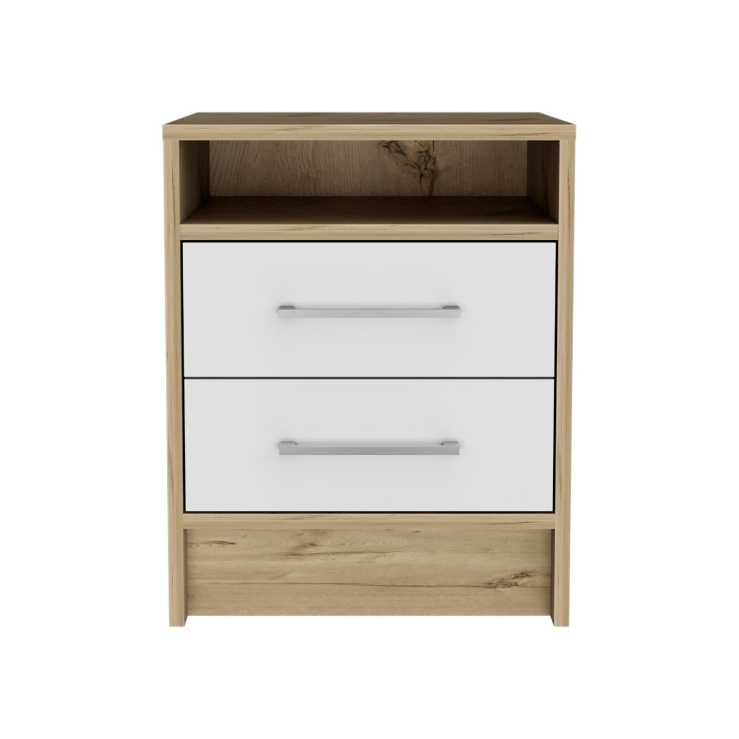 Nightstand Cartiz, Two Drawers, White / Light Oak Finish