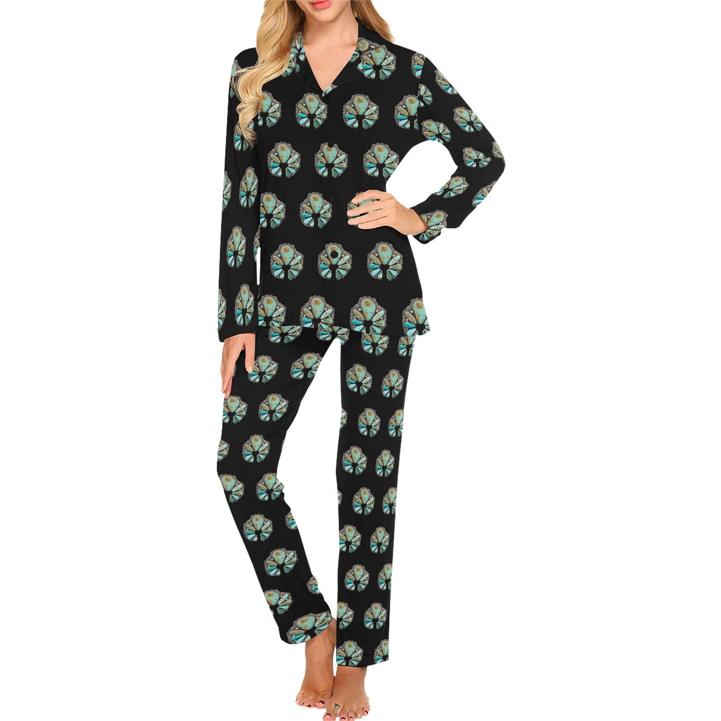 Turquoise Naja Women's Western Long Pajama Set by Baha Ranch Western Wear