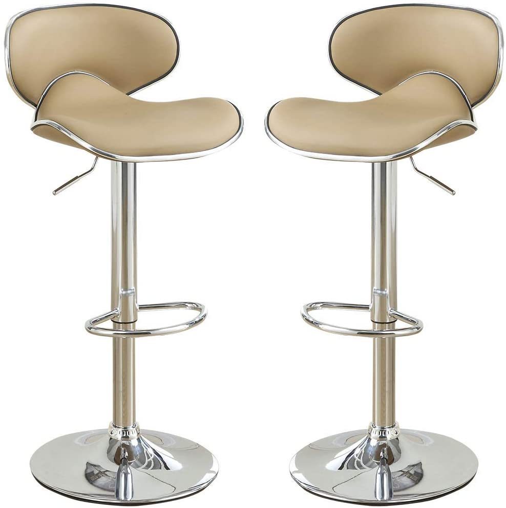 Brown Faux Leather PVC Bar Stool Counter Height Chairs Set of 2 Adjustable Height Kitchen Island Stools