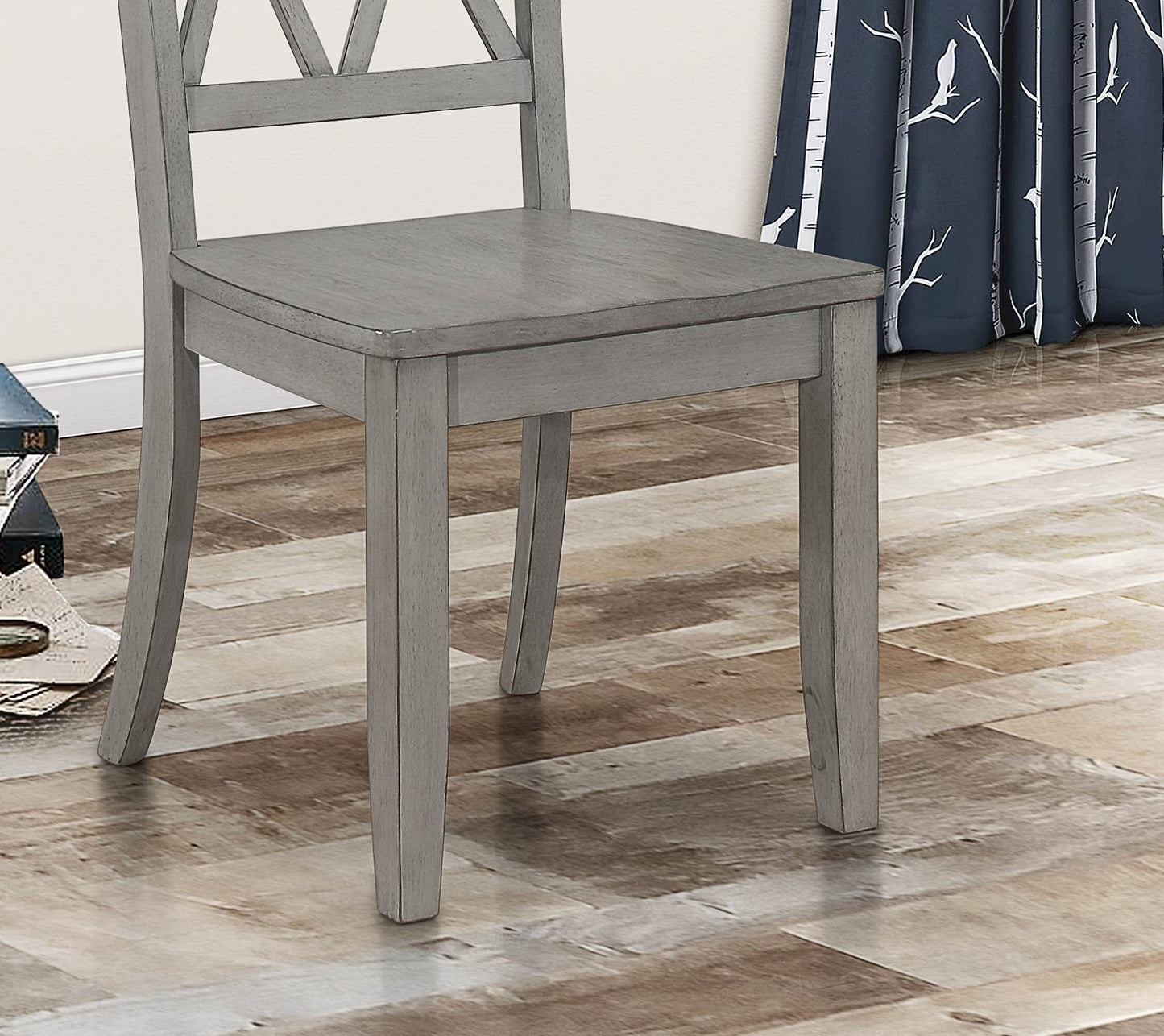 Casual Gray Finish Side Chairs Set of 2 Pine Veneer Transitional Double-X Back Design Dining Room Furniture