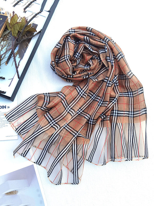 Mulberry Silk & Wool Blend Sun-Protection Plaid Shawl&Scarf by migunica