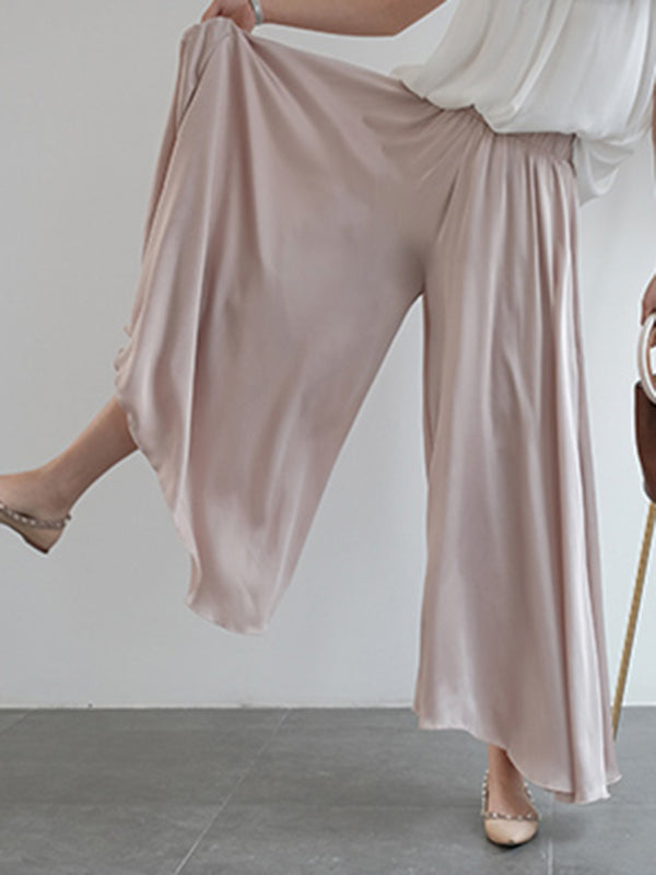 Urban High Waisted Wide Leg Solid Color Chiffon Pants by migunica