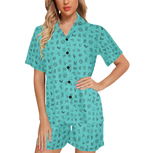 Mini Turquoise Cattle Brands Women's Western pajama Set by Baha Ranch Western Wear