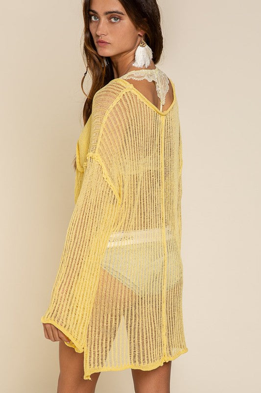 Loose Fit See-through Boat Neck Sweater