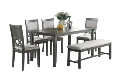 Gray Color Dining Room Furniture Unique Modern 6pc Set Dining Table 4x Side Chairs and A Bench Solid wood Rubberwood and veneers
