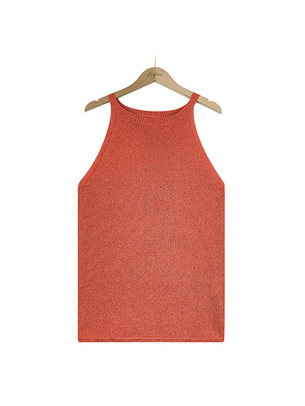 Loose Solid Color Halter-Neck Vest Top by migunica