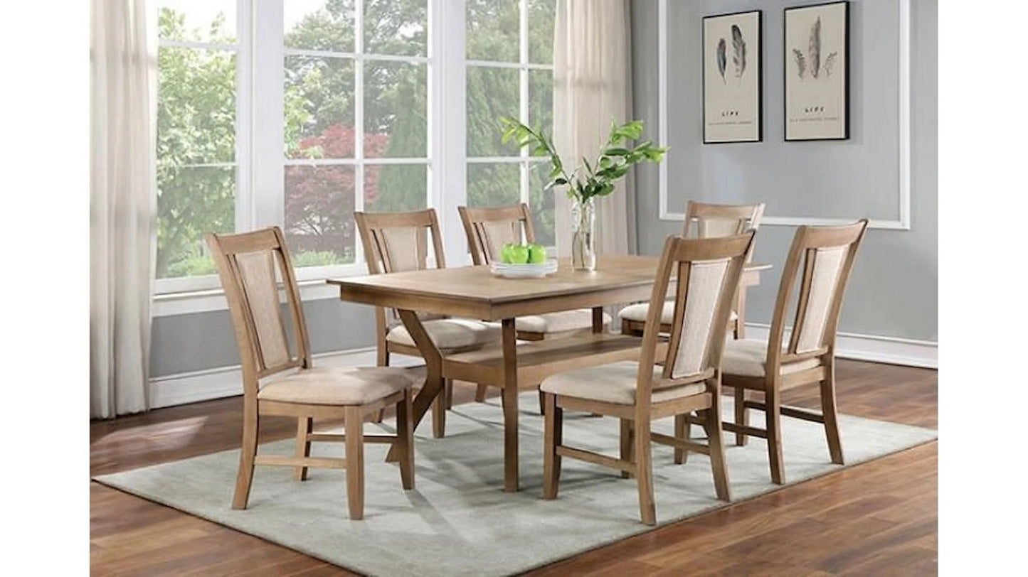 Transitional Set of 2 Side Chairs Natural Tone And Beige Solid wood Chair Padded Leatherette Upholstered Seat Kitchen Dining Room Furniture