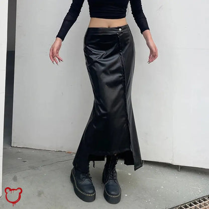 "Faux Leather Asymmetrical Skirt" by The Cursed Closet