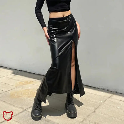 "Faux Leather Asymmetrical Skirt" by The Cursed Closet