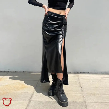 "Faux Leather Asymmetrical Skirt" by The Cursed Closet