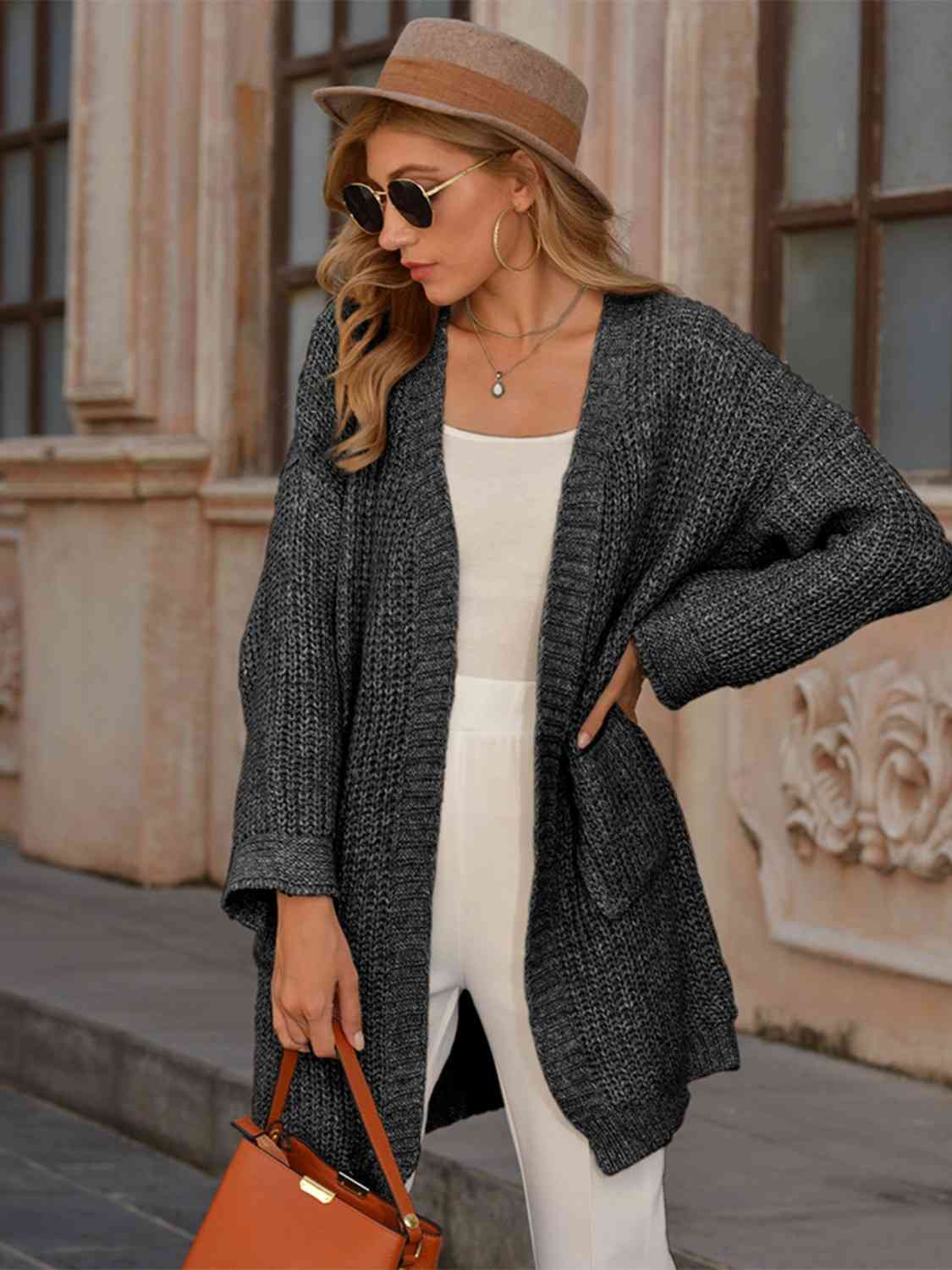 Open Front Long Sleeve Cardigan with Pockets by BlakWardrob