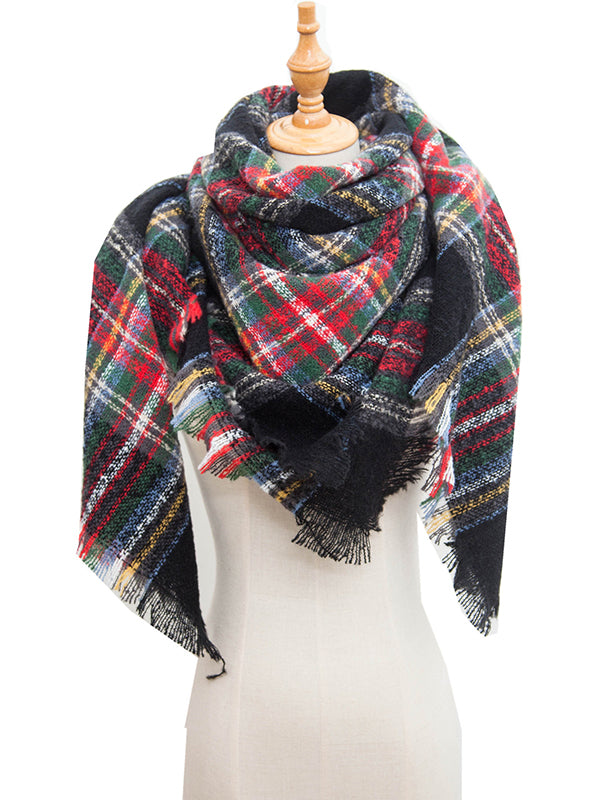 Triangle Fringed Keep Warm Plaid Shawl&Scarf by migunica