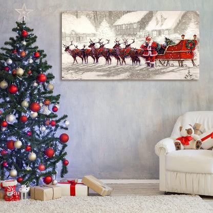 Framed Canvas Wall Art Decor Painting For Chrismas, Santa Claus with Reindeer Sledge Painting For Chrismas Gift, Decoration For Chrismas Eve Office Living Room, Bedroom Decor-Ready To Hang