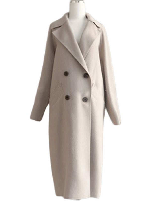 Urban Loose Solid Color Belted Woolen Coat by migunica