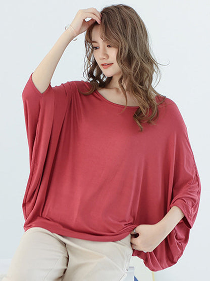 Vintage Loose Round-Neck Batwing Sleeves Shirts by migunica