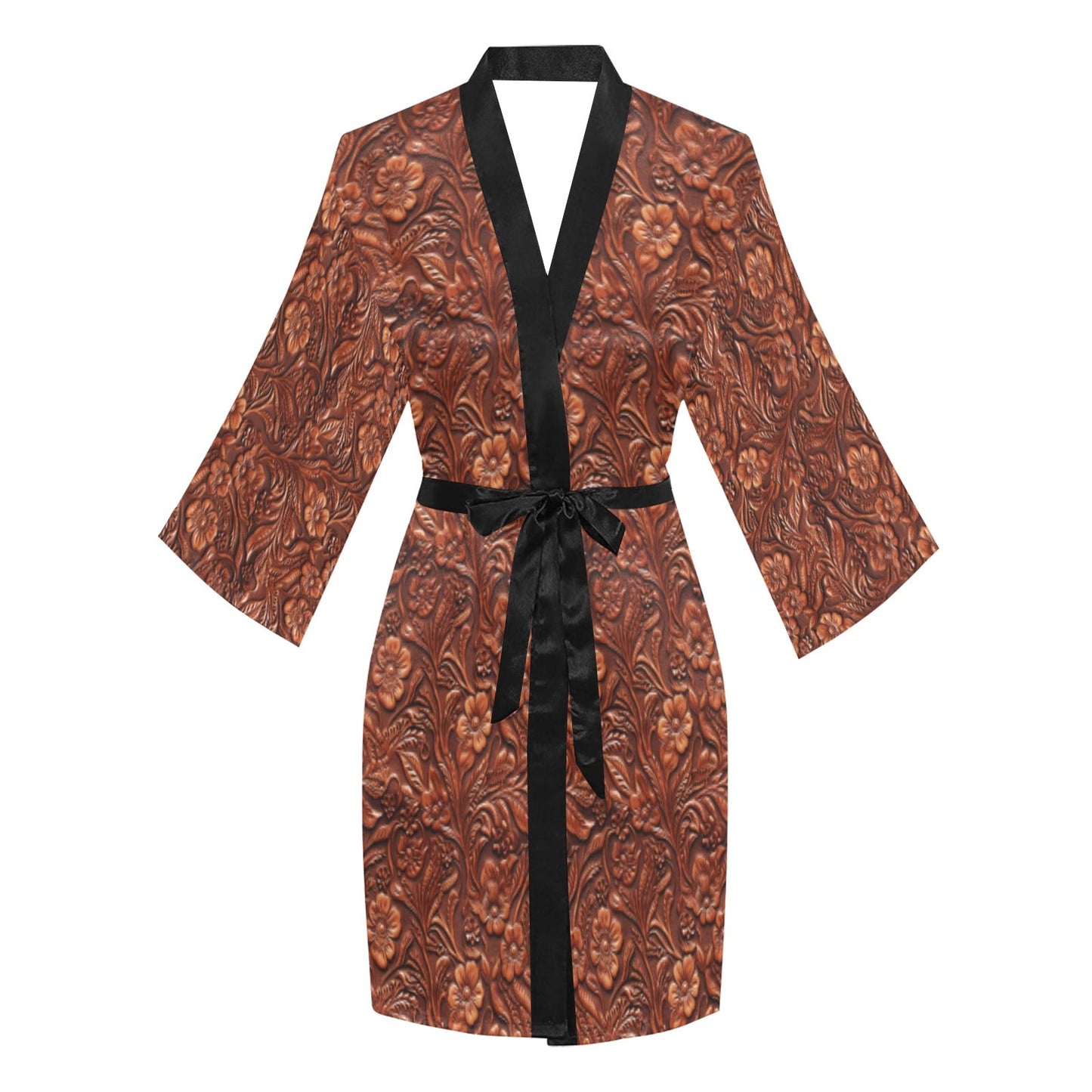 Tooled Leather Print Women's Lounge Kimono Robe by Baha Ranch Western Wear