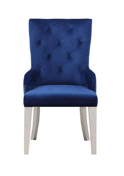ACME Varian Side Chair (1Pc), Blue Fabric & Antique Platinum 66162