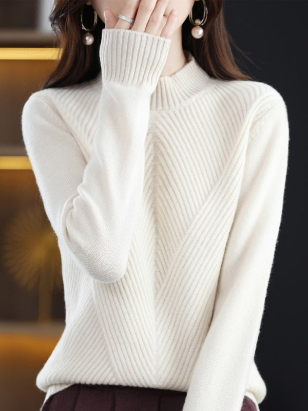 Urban Long Sleeves Solid Color Half Turtleneck Sweater Tops by migunica