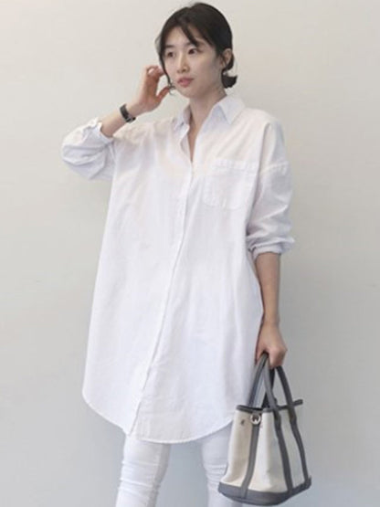 Office Long Sleeves Solid Color Lapel Blouses Shirt Dress by migunica