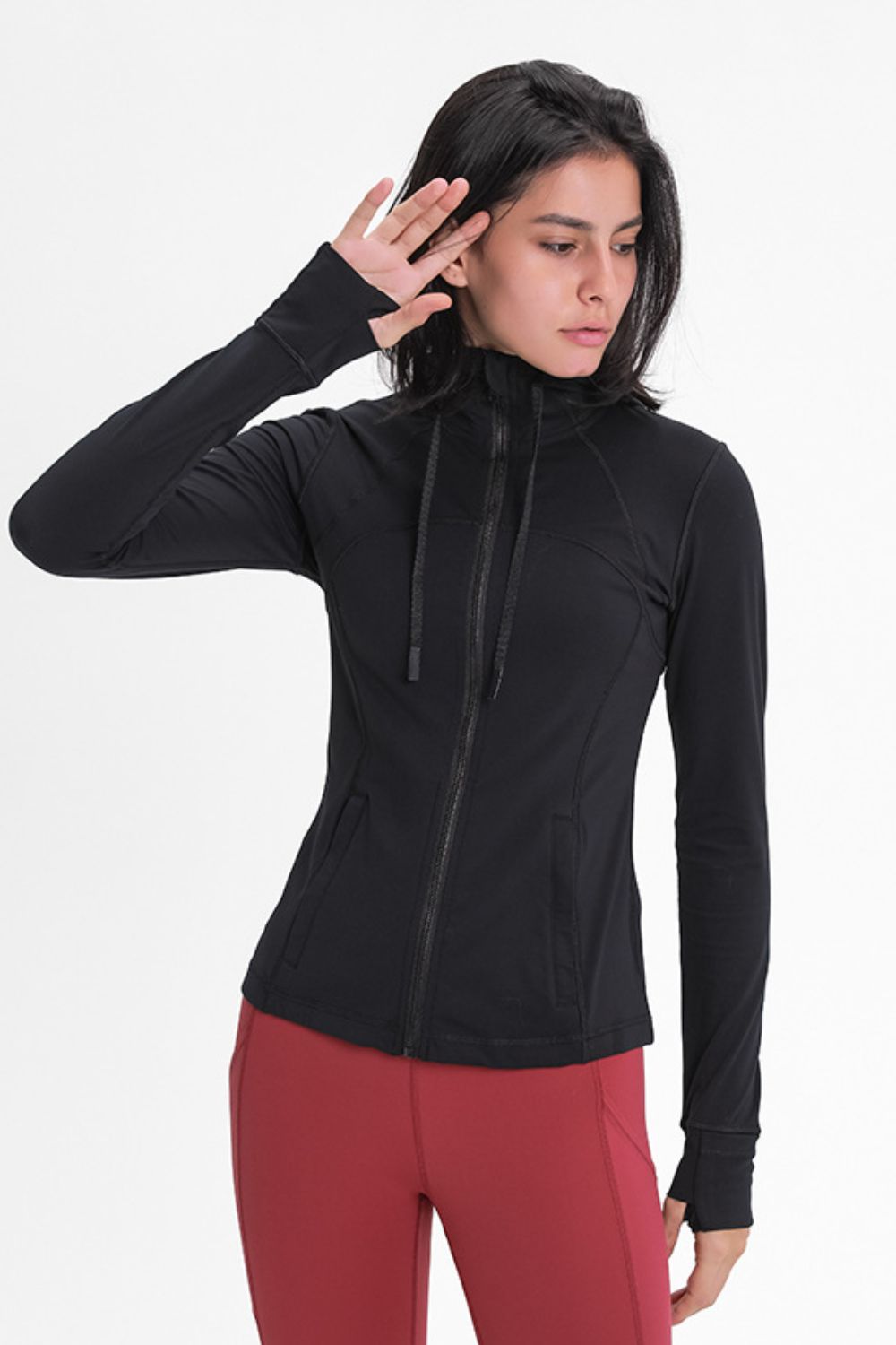 Zip Up Drawstring Detail Hooded Sports Jacket by BlakWardrob