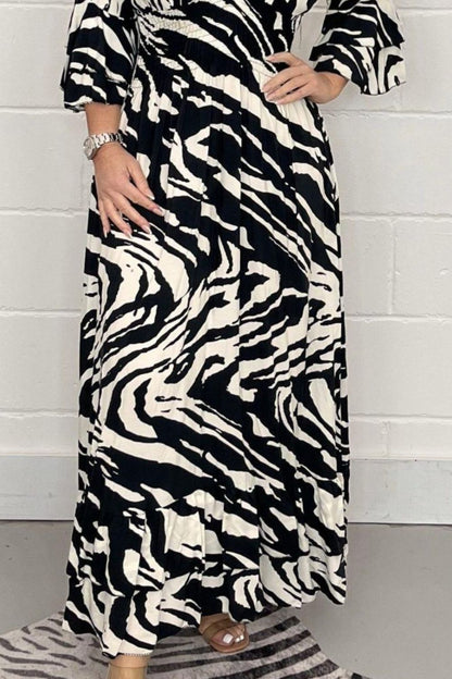 Smocked Printed Flounce Sleeve Maxi Dress by BlakWardrob