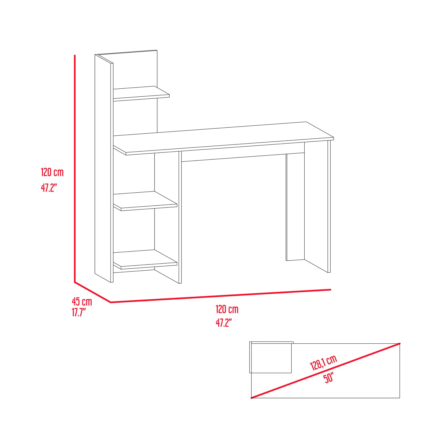 Desk Wichita, Four Shelves, Smokey Oak Finish