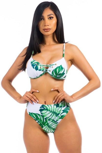 Two Piece Tropical Leave Print Bikini