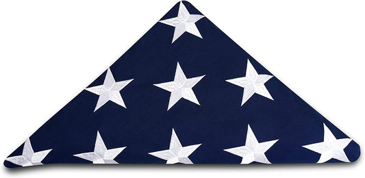 This Folded Memorial Flag American US Cotton Flag 5'x9.5' Premium 100% Cotton For Veteran, Embroidered Stars, Sewn Stripes, 4 Rows of Lock Stitching, Brass Grommets USA Burial Casket Flags by The Military Gift Store