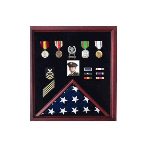 4 x 6 Flag Display Case Combination For Medals Photos - Cherry Wood. by The Military Gift Store