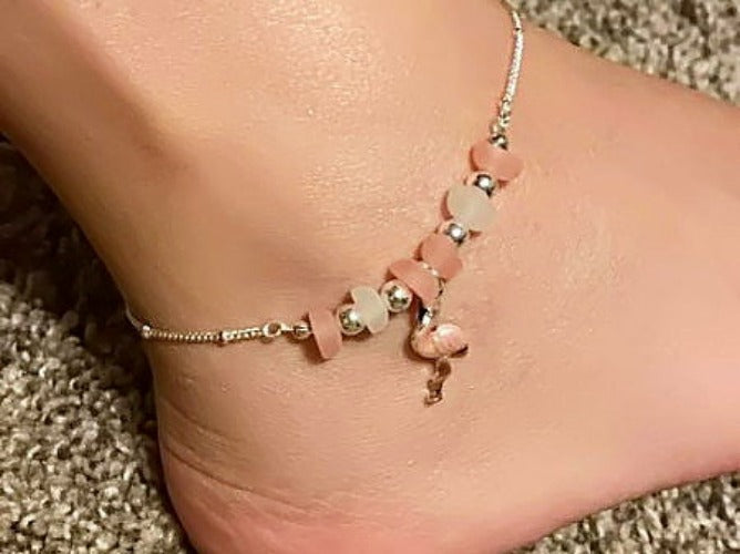 Multi Sea Glass Flamingo Anklet Ankle Bracelet by Fashion Hut Jewelry