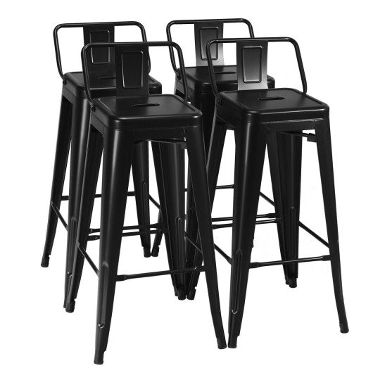 30 Inch Set of 4 Metal Counter Height Barstools with Low Back and Rubber Feet-Black by VYSN