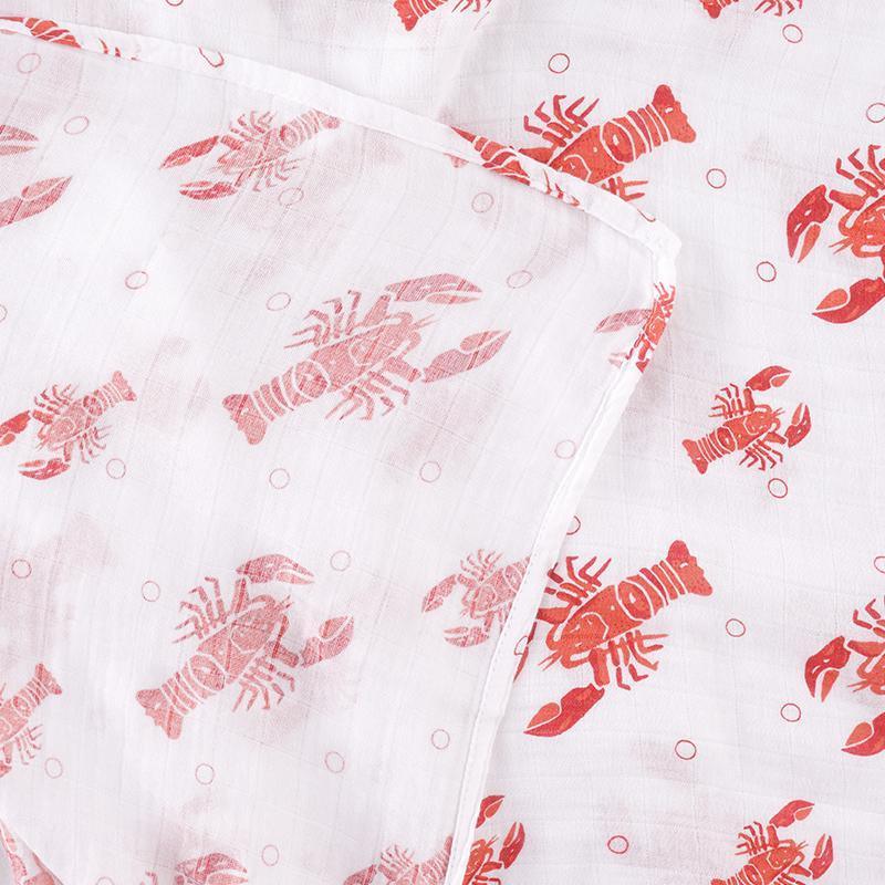 Gift Set: Heads Tails Crawfish Lobster Baby Muslin Swaddle Blanket and Burp Cloth/Bib Combo by Little Hometown