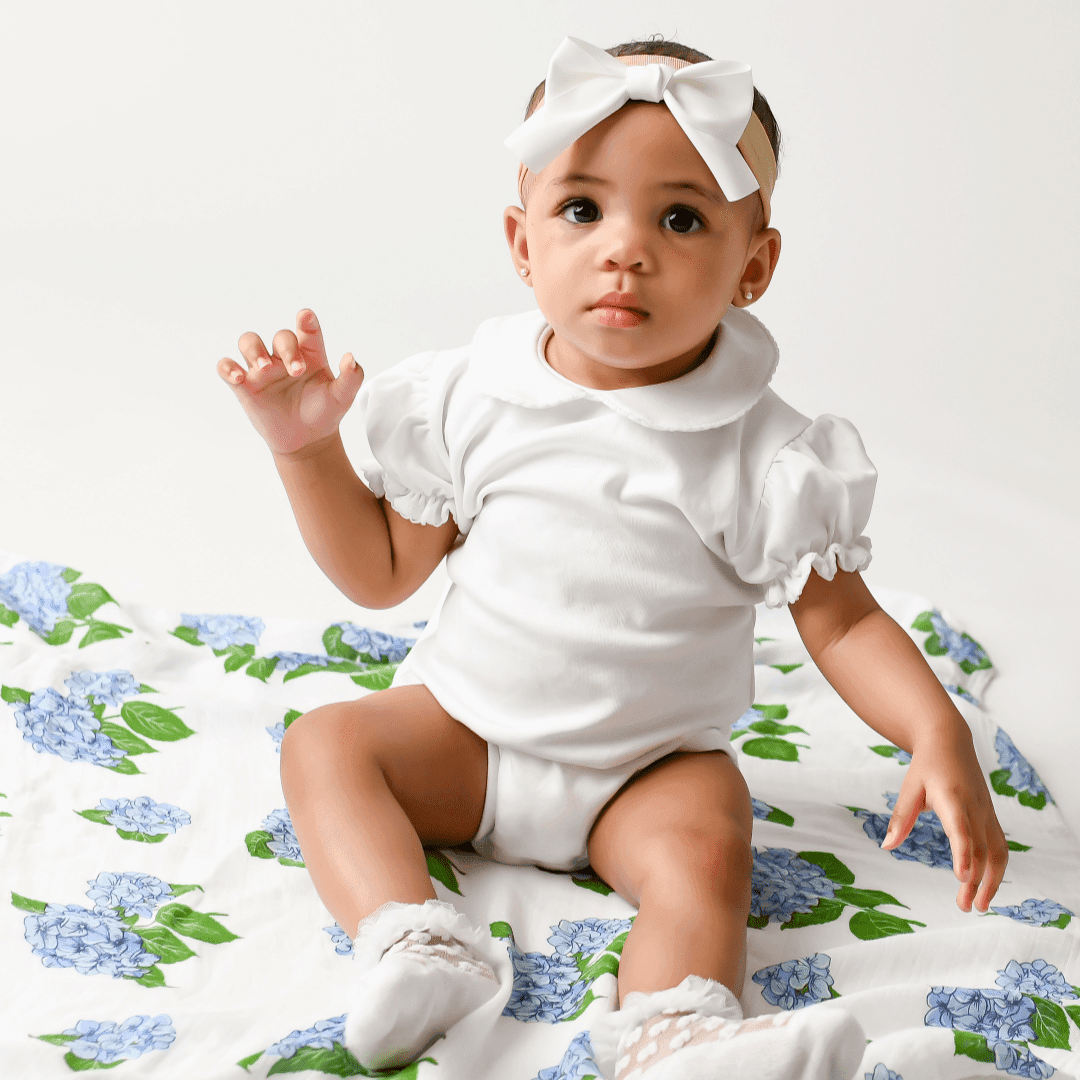 Gift Set: Hydrangeas Baby Muslin Swaddle Blanket and Burp Cloth/Bib Combo by Little Hometown