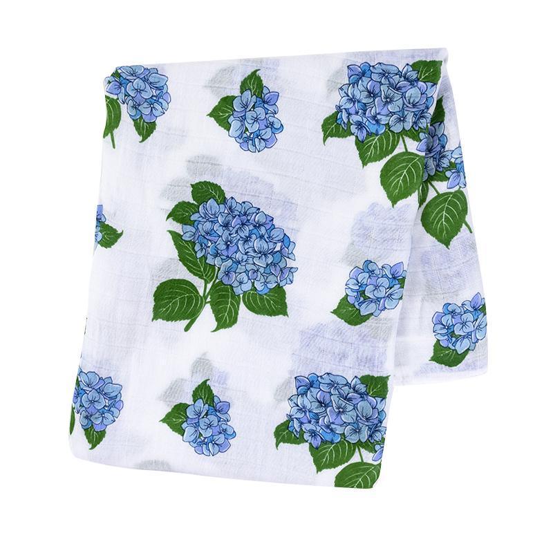 Gift Set: Hydrangeas Baby Muslin Swaddle Blanket and Burp Cloth/Bib Combo by Little Hometown