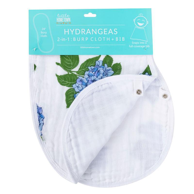 Gift Set: Hydrangeas Baby Muslin Swaddle Blanket and Burp Cloth/Bib Combo by Little Hometown