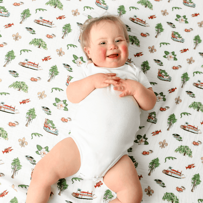 Gift Set: Louisiana Baby Muslin Swaddle Blanket and Burp Cloth/Bib Combo by Little Hometown