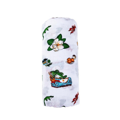 Gift Set: Louisiana Baby Muslin Swaddle Blanket and Burp Cloth/Bib Combo by Little Hometown